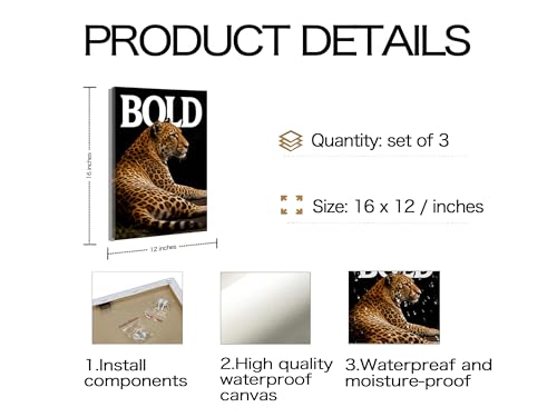 Image of Frimeeme Framed Trendy Leopard Canvas Wall Art, 12x16 inch, Set of 3