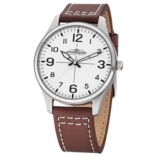 Miyota 2035 - Reloj de pulsera de piel auténtica (42 mm, 3 ATM, color marrón), marrón y blanco, Correa