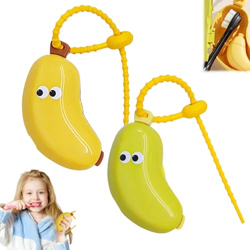 2 custodie per spazzolino da denti a banana, portatile, con dispenser di dentifricio, divertente porta spazzolino da denti con custodia, custodia protettiva a clip (giallo + verde)