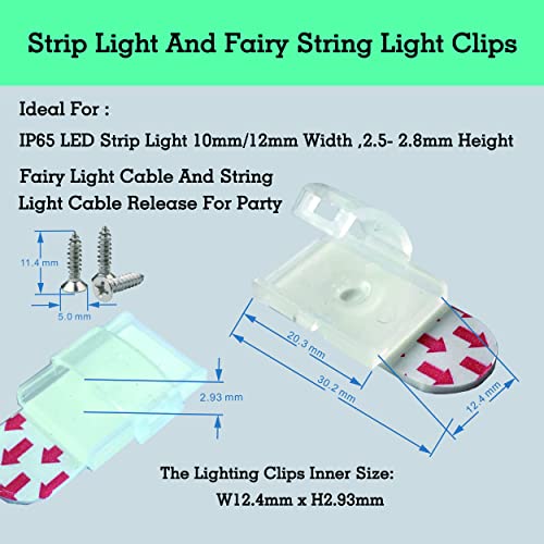 Ctsgc Damage Free Led Strip Light Hanger Clips Adhesive For 10Mm/12Mm Wide Ip65 Led Strip Light ,Led Light Clips For String Light And Fairy Light Cable,60 Clips,66 Strips And 60 Screws. Clear #TOP1