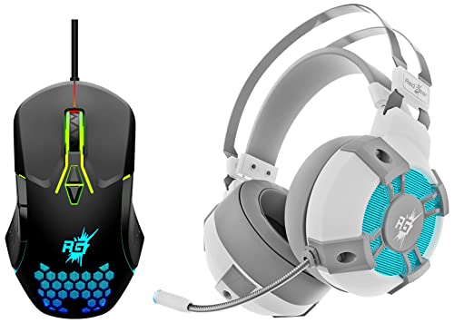 Image of Redgear Cosmo 7,1 USB Gaming Wired Over Ear Headphones with Mic with Virtual Surround Sound,50Mm Driver, RGB LEDs & Remote Control(White) & A-15 Wired Gaming Mouse with Upto 6400 DPI, RGB