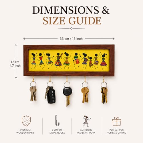 Image of Elephant Metal Key Hanger Without Drill| |Wall-Mounted Key Rack with 7 Hooks | Home Decor Organizer | Stylish Keychain Holder for Home & Office |No Drilling (Warli Art Key Holder)
