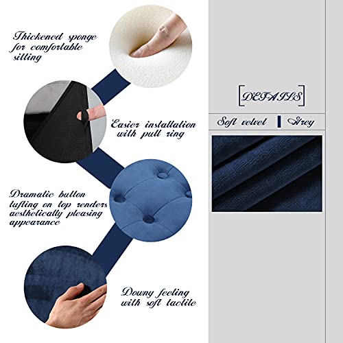 Linmagco Small Velvet Ottoman With Storage | Rectangle Ottoman Foot Rest Under Desk Stool For Room Folding Ottoman Furniture With Button Turfted-Navy 16X12X12In #TOP6