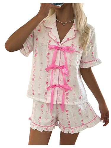 Image of Floerns Women's Floral Pajamas Notch Collar Print Sleepwear Two Piece Pajama Set