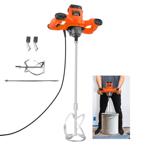 VickyHome Paint Stirrer Paddle Mixer, 2600W 230V Powerful Mixer Paddle M14 120MM Concrete Mixer 6 Variable Speeds Plaster Mixer, 1700 U/Min Powerful Cement Mixer Paddle Mixer, Orange