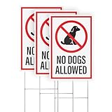 No Dogs Allowed Yard Signs with H-Frame Stakes, 8' x 12' Corrugated Plastic No Dogs Allowed Signs (Pack of 3)