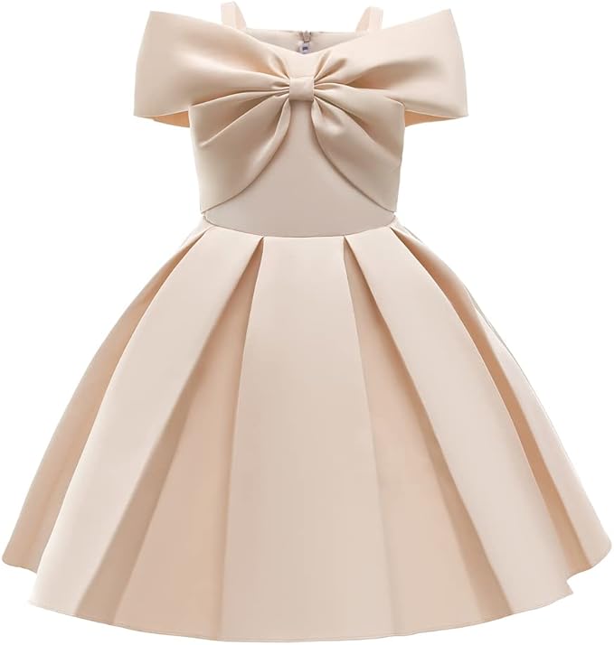 Cichic Girls Dresses Party Bow Flower Girl Strap Pleated Dress Princess