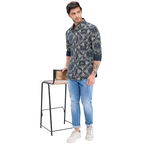 Image of Spykar Men's Slim Fit N /A Full Sleeve Printed Casual Shirts