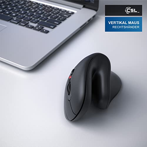 CSL – Ergonomische Kabellose Maus für Rechtshänder, Bluetooth, 1000-2400 DPI, 8 Tasten, gegen Mausarm/Tennisarm (RSI Syndrom), kompatibel mit PC, Computer, Laptop, Mac, Schwarz – Bild 6