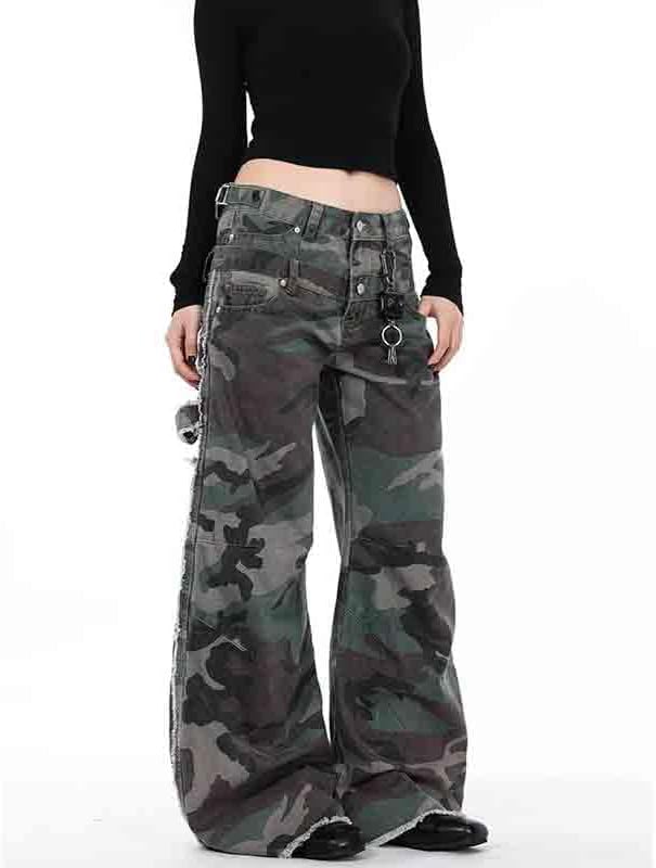 Women's Plus Size Vintage Cargo Jeans, High Waist Baggy Camo Jean Straight Leg Pants for Casual Streetwear - Image 6