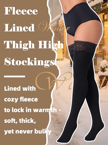 Fleece Lined Thigh High Stockings, Stay Up Opaque Winter Thermal Tights for Women Multiple Colors4