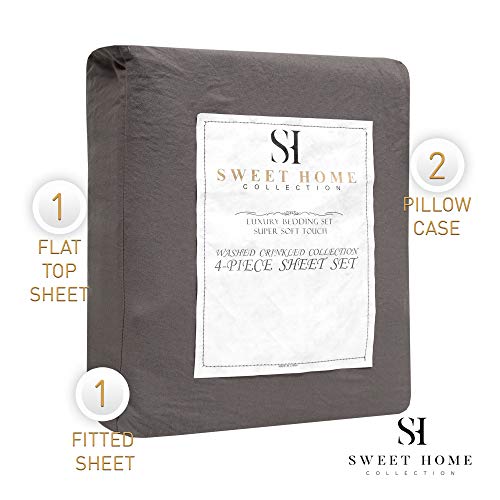 Image of Prewashed Crinkle Sheet Set - Extra Soft Linen Style Microfiber Bed Sheets - Lightweight and Breathable Bed Sheets for All Season Comfort - Deep pocket, Reinforced Elastic Corner Straps