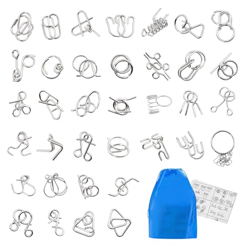 Image of Surplex Brain Teaser Puzzle Set – Interlocking Logic IQ Challenge Games, Mind-Bending Assembly & Disentanglement Puzzles for Adults, Teens & Kids (Metal Puzzle - 36Pcs)