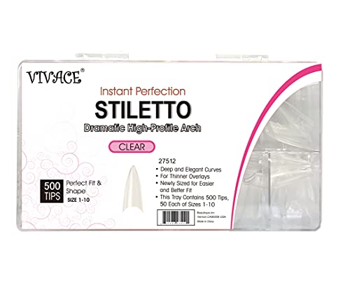 Vivace Clear Stiletto 500 Acrylic False Fake Gel Nail Tips With Clear Plastic Case 27512 For Nail Salon Nail Shop (Clear Stiletto) #TOP1