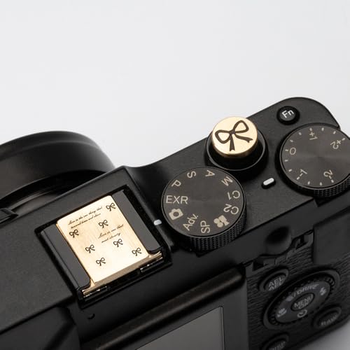 Butterfly Bow Ribbon Pattern Camera hot Shoe Cover Shutter Decorative Button Set for Fujifilm X-T5 X-T4 X-T30 X-T20 X-T10 X-T3 X-T2 for Nikon ZF Z5 Z6 Z7II (Copper Alloy-Set)
