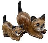 Material: Akazienholz Thaifully Holz Katze liegend, Hochwertige Deko-Figur aus Massivholz, Holzfigur geschnitzt, Katzenfigur braun (9cm)