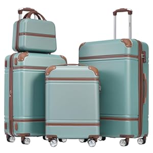 Merax Luggage Set 3 Piece Suitcase Set with Cosmetic Case Expandable Spinner Wheels Vintage Luggage Sets (Blue Green,20″+24″+28″)