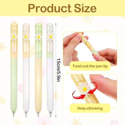 Grfccn 4 Pcs Fidget Pens,Fidget Pen for Adults with Daisy Spinner,Stress Anxiety Relief 0.5Mm Black Ink Gel Pens,Quick Dry Fine Point Smooth Writing Ballpoint Pen for Office Supplies - Image 3