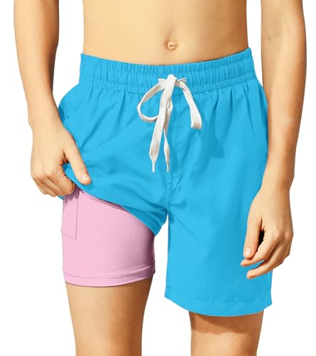 Belovecol Swim Trunks Size 10-12 Boys Compression Liner Bathing Suits Blue Pink Solid Swim Shorts Summer Beach Fashion Swimming Trunks