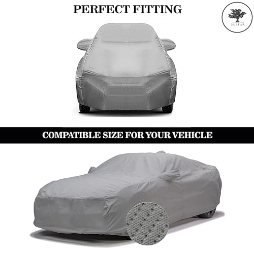 Image of Sulfar 100% Waterproof Car Body Cover Compatible with Mirror for Nissan Micra (Triple Stitched, Full Bottom Elastic, Grey-TB)