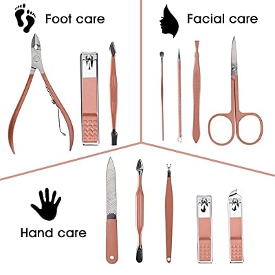 Nail Clippers and Beauty Tool Portable Set, Rose Gold Martensitic Stainless Steel Manicure Set 12 in 1, with Pink Leather Bag, Suitable for Home, Workplace, Outdoor Travel, Gift Giving, Salon.
