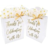 Gift Bags Medium Size with Matching Tissue and Ribbons - 'Thanks for Celebrating with Us' Holds...