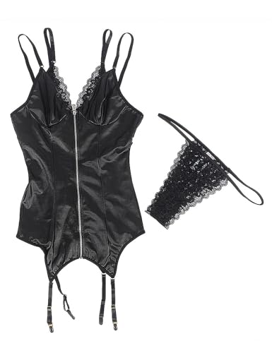 comeondear Lingerie sexy para mulheres curvilíneas lingerie de couro sintético conjunto liga lingeri