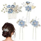 4 Stck Blumen-Haarschmuck, Boho-Braut-Haarschmuck, Strass-Hochzeits-Haarnadeln, Dekorative Kopfbedeckungen fr Frauen