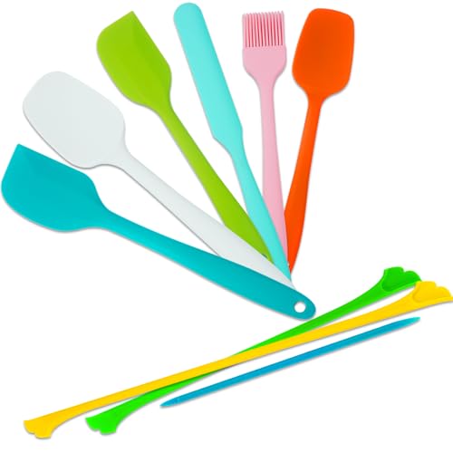 Silikon Spatel Set 9 Stück mit Edelstahlkern Teigschaber Hitzebeständig bis 260C inkl. Backpinsel & Mini Spatel für Flaschen BPA-Frei Einteiliges Design Küchenhelfer zum Kochen Backen Mischen Bunt