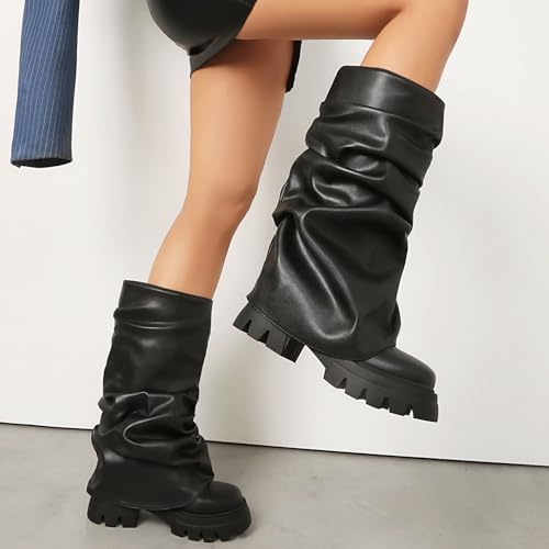 Bottes mi-mollet bout rond finies les douleurs de dos grâce au talon épais stable - 4