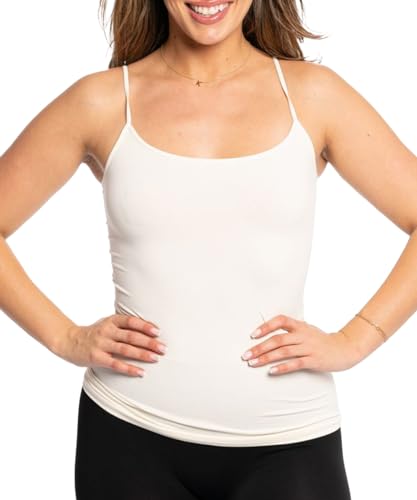 Image of Malibu Sugar Womens Camisole Tank Tops - Seamless Fitted Spaghetti Strap Cami Stretch Basic Womens Camisole for Layering XS-M