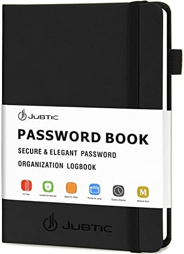 JUBTIC Password Book with Alphabetical Tabs. Medium Size Password Keeper Logbook for Internet Website Address Log in Detail. Hardcover Password Notebook & Organizer for Home Office, Navy Blue