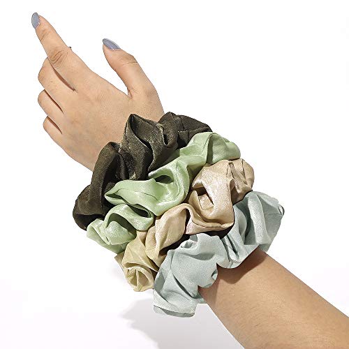 Image of Silk Satin Scrunchies Women Hair Ties - Ivyu Big Scrunchy Ponytail Holder No Crease Hair Bands Soft Elastic No Hurt Your Hair for Vsco Girl Women Gray Dark Green Light Green Beige