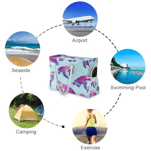 Large Beach Bags Totes Canvas Tote Shoulder Bag Purple Turtle Water Resistant Bags for Gym Travel Daily3