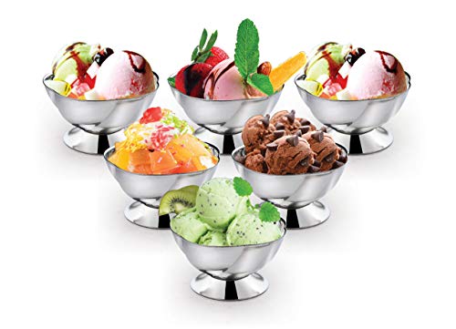 Image of Expresso Stainless Steel Solid Flower Design Dessert Cups & Serving Bowl for Ice Cream /Salad /Fruit /Pudding, (Silver) -Set of 6-150 ml