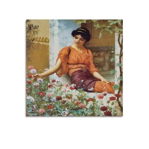 Impression sur toile John William Godward, cadeau 60 x 60 cm idéal pour passionnés d'art et de fleurs