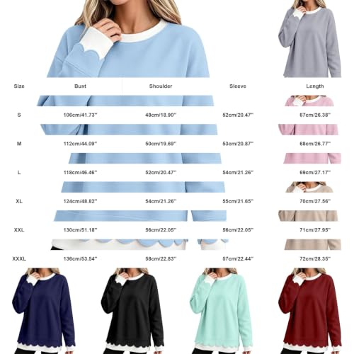 Scalloped Sweatshirts for Women Fall Oversized Pullover Tops Blue XL - image 5