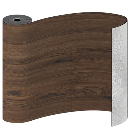 Freshtour Rollo de vinilo de grano de madera, 23.6 x 393.3 pulgadas/64 pies cuadrados, resistente al desgaste e impermeable, para dormitorio, sala de estar, cocina, caravana, oficina, marrón oscuro