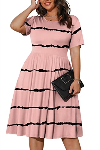 Image of POSESHE Womens Plus Size Summer Dress 2026 Casual Short Sleeve Empire Waist Loose Fit Swing T-Shirt Dress with Pockets