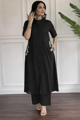 Image of MITZO Cotton Straight Kurta with Palazzo | Co-Ord Set for Women | Stylish Kurta Set for Women | Party & Casual Wear Kurti Set