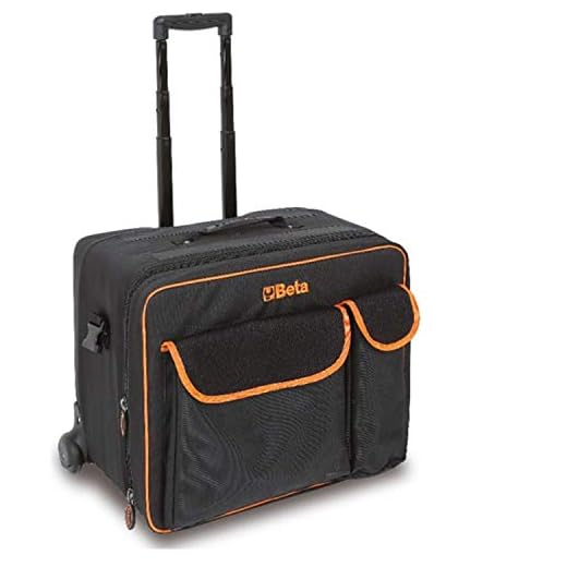 BETA C8-2108 Werkzeugtrolley aus Hightech-Gewebe Werkzeugtasche Werkzeugkoffer (mit Teleskopgriff, leichter Transport, 2 herausnehmbaren Werkzeugpaneelen & 2 Außentaschen), Schwarz/Orange