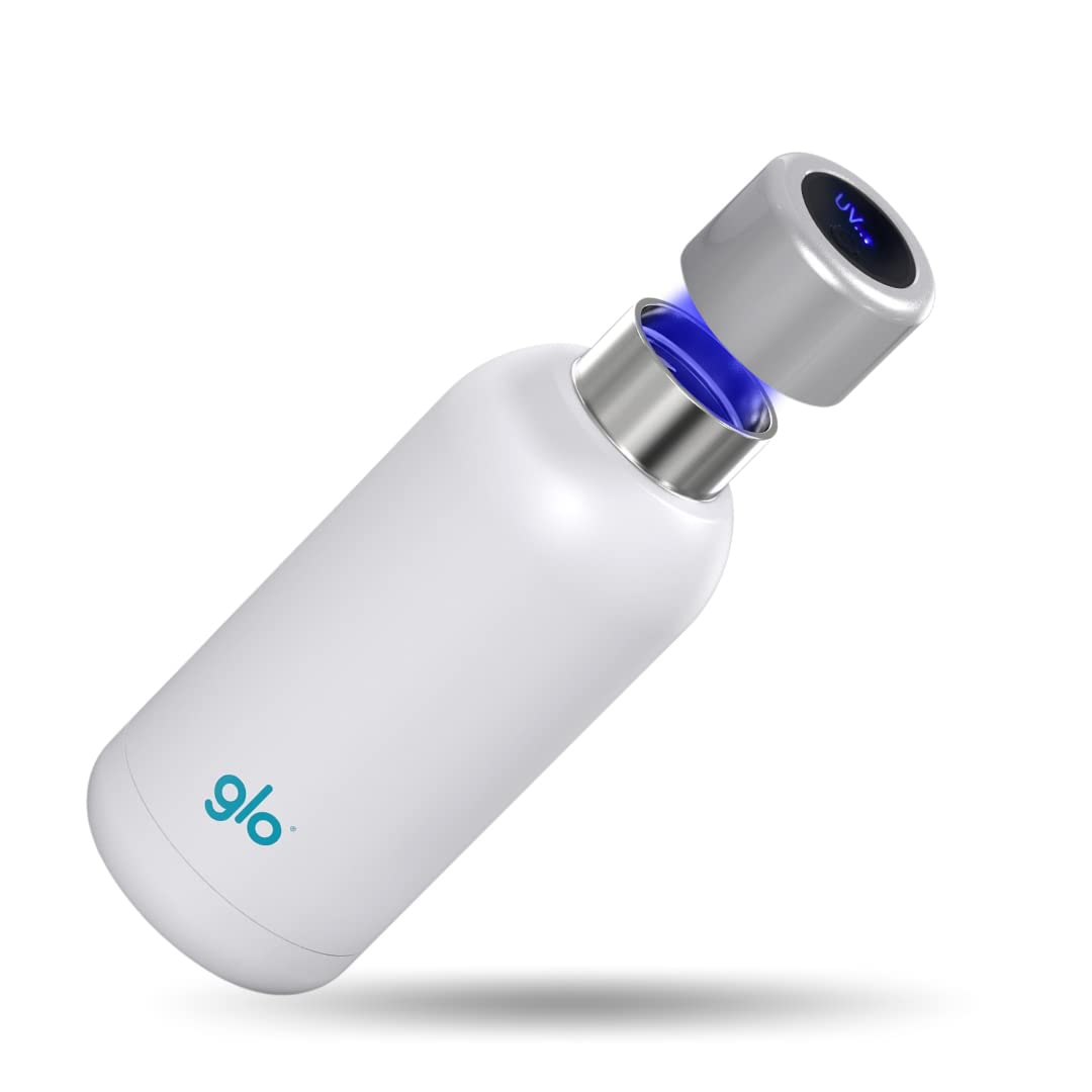 Glo - UV Water Smart Bottle | Eliminates Bad Odor and Taste | Double Insulation Stainless Steel BPA Free 400ml | Keeps Water Hot 12h and Cold 24h | Perfect for Camping Hiking Cycling and Survival