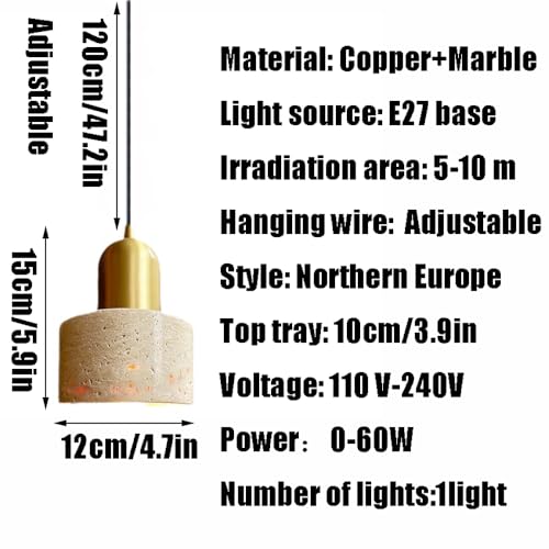 Lustre à tête unique de base E27 suspension industrielle en marbre - 7