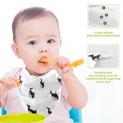 Image of vvfelixl Little Cute Orca Baby Burp Cloths Baby Muslin Washcloths for Boys Girls Cotton Babys Face Towel for Newborn Infants Soft and Absorbent 11.8 X 11.8 in, 5 Pack
