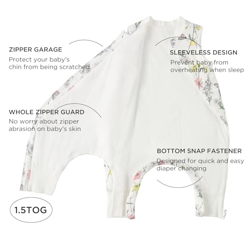 Image of Duomiaomiao 1.5 TOG Toddler Sleep Bag 36-48 Months 100% Cotton Four Season Side Open Zipper Baby Sleep Sack with Feet, Breathable Toddler Wearable Blanket