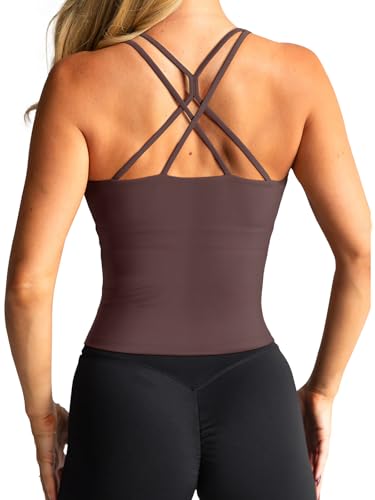 Image of LASLULU Womens High Neck Workout Tank Tops with Built in Bra Strappy Back | Low to Medium Impact,Longline Halter Neck Sports Bra,Fitted Compression,Padded Athletic Yoga Running Gym Pilates Tank Tops