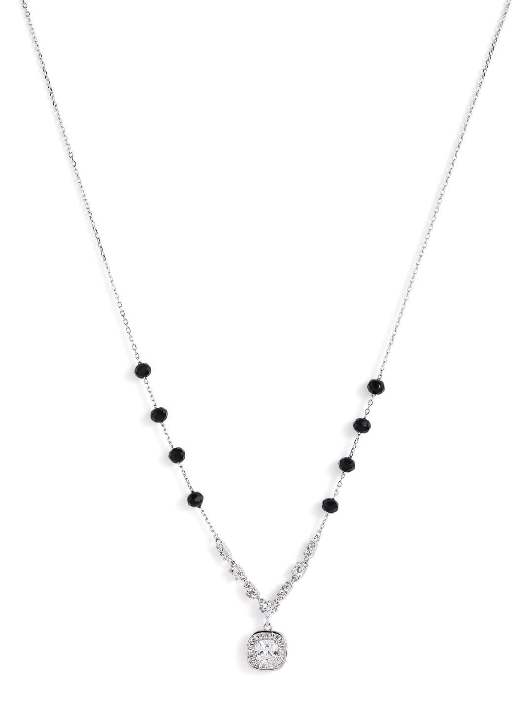 925 Sterling Silver Black Bead Dream Mangalsutra for Women | Rhodium-Plated Chain with Zircon V-Drop Design with Cushion-Square Solitaire-Style Pendant | Elegant Modern Traditional Necklace-image-17