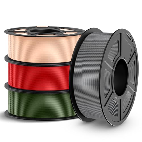 Image of TECBEARS PETG Filament Bundle 1.75mm, PETG 3D Printer Filament, Strong Toughness, 4 * 1KG(1320M) Filament, Dimensional Accuracy ±0.02mm, Grey+Olive Green+Beige+Red