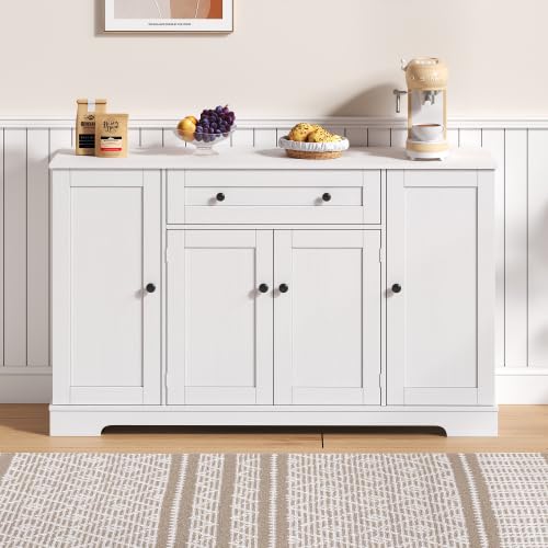 Merax Multifunctional Kitchen Sideboard – 138 cm Cabinet with Drawer, Shelf Doors & Adjustable Shelves, Modern Design with Tip-Over Protection – Ideal for Kitchen, Living Room & Bedroom