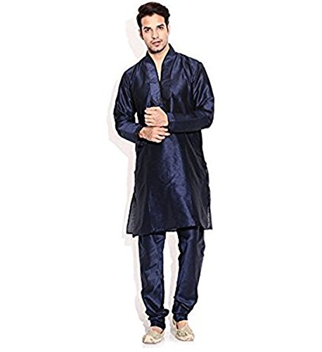 Kurta Churidaar de mezcla de seda fina para caballero acabado premium azul 40